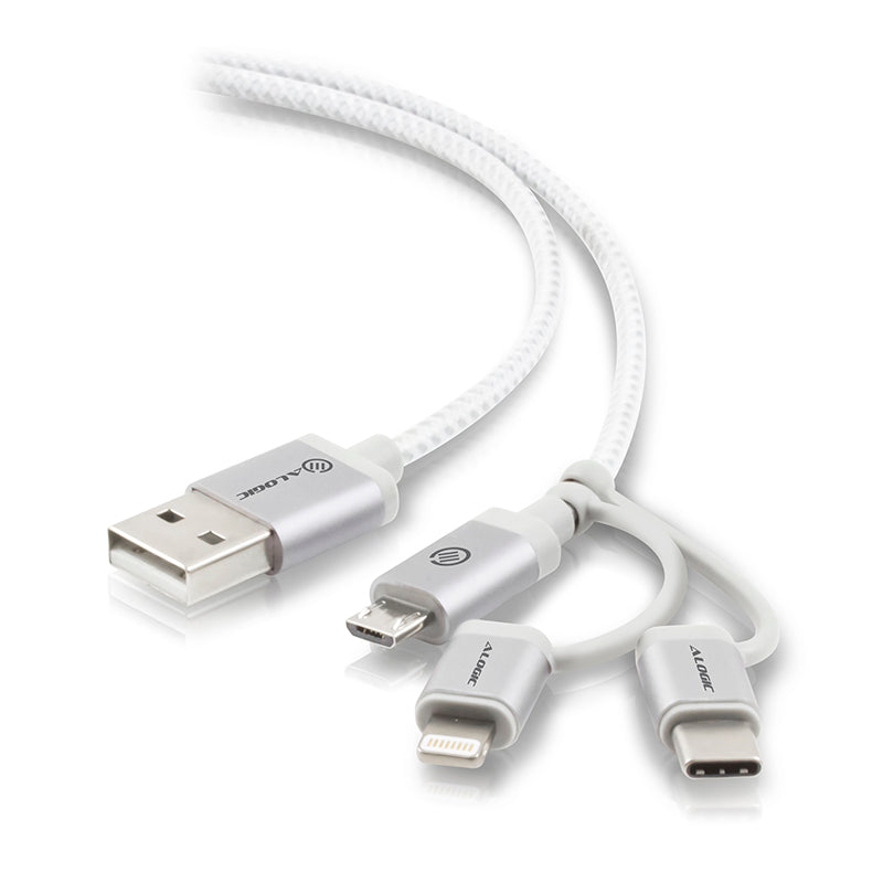 3-in-1 Charge & Sync Combo Cable - Micro USB + Lightning + USB-C - Prime Series