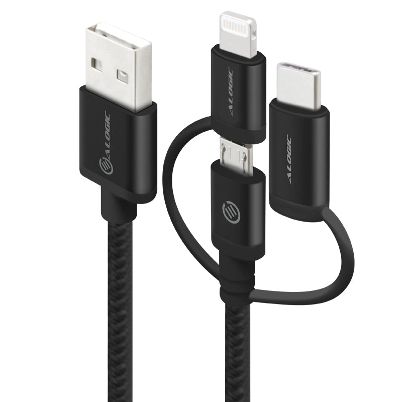 3-in-1 Charge & Sync Combo Cable - Micro USB + Lightning + USB-C - Prime Series