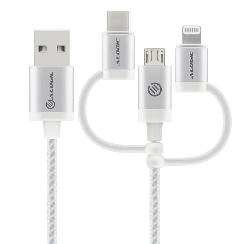 3-in-1 Charge & Sync Combo Cable - Micro USB + Lightning + USB-C - Prime Series