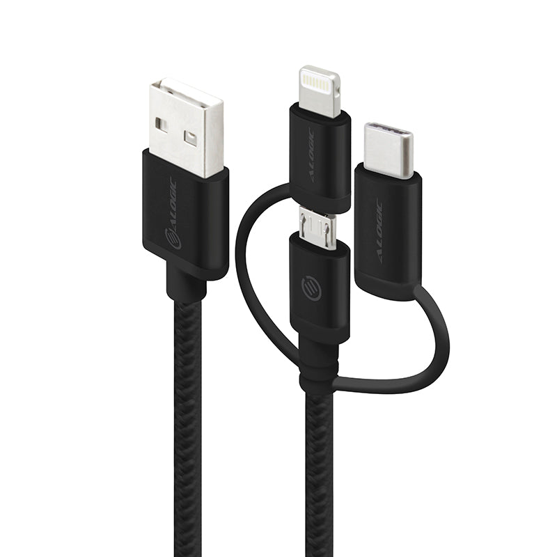 3-in-1 Charge & Sync Combo Cable - Micro USB + Lightning + USB-C - Prime Series