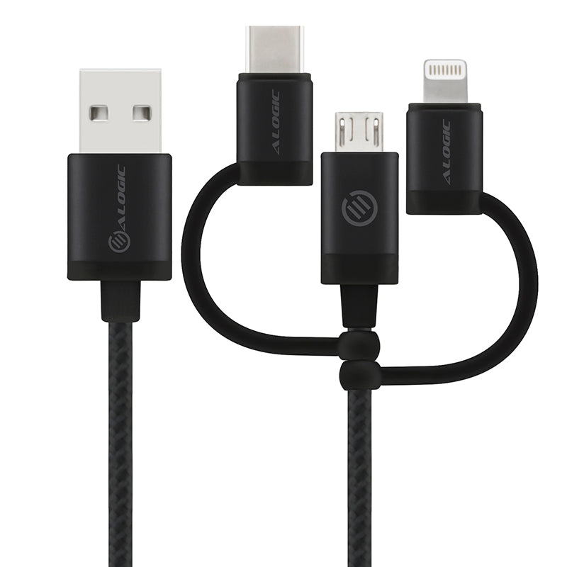 3-in-1 Charge & Sync Combo Cable - Micro USB + Lightning + USB-C - Prime Series