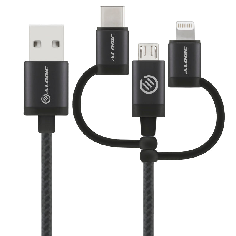 3-in-1 Charge & Sync Combo Cable - Micro USB + Lightning + USB-C - Prime Series