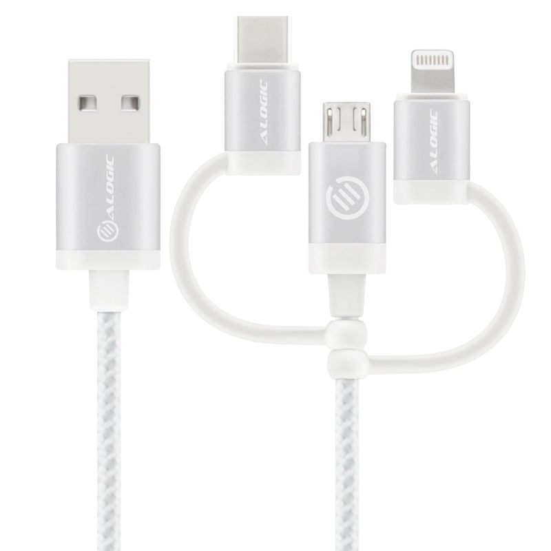 3-in-1 Charge & Sync Combo Cable - Micro USB + Lightning + USB-C - Prime Series