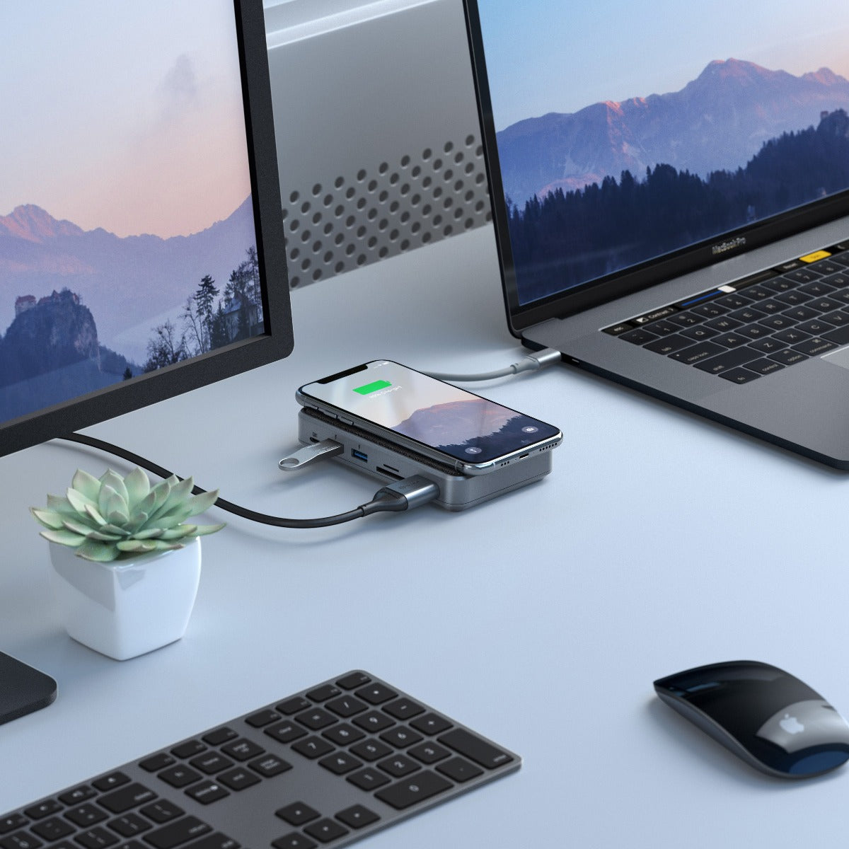 USB-C Dock Wave | ALL-IN-ONE / USB-C Hub with Power Delivery, Power Bank & Wireless Charger