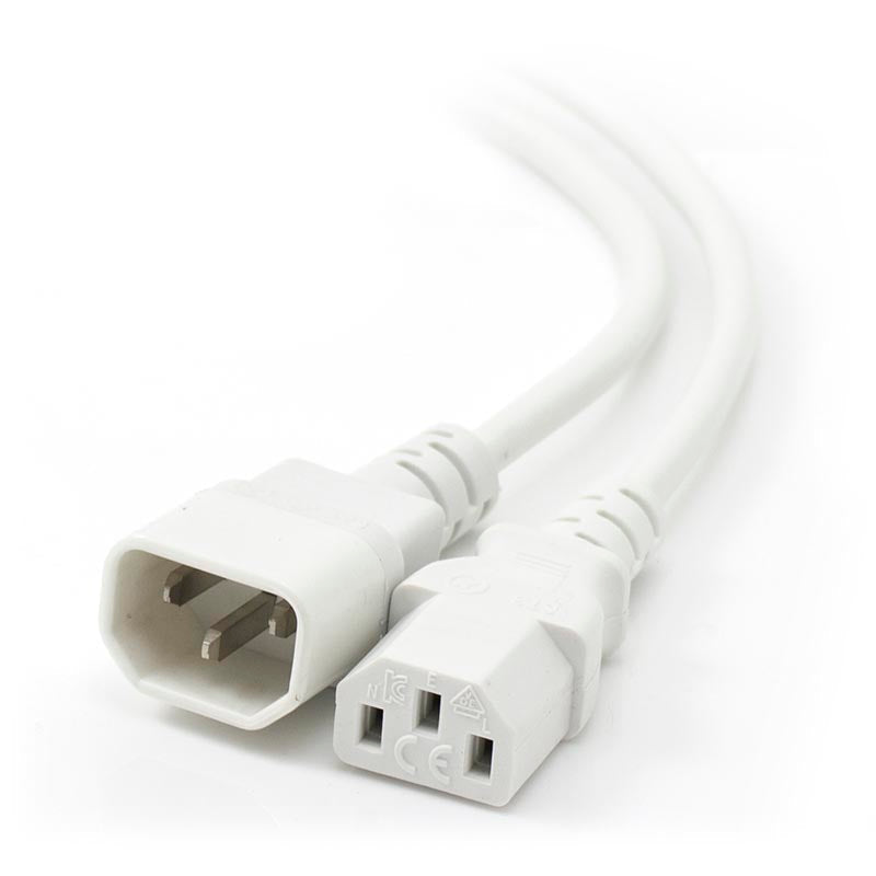 IEC C13 to IEC C14 Computer Power Extension Cord - Male to Female - 1.5m - White