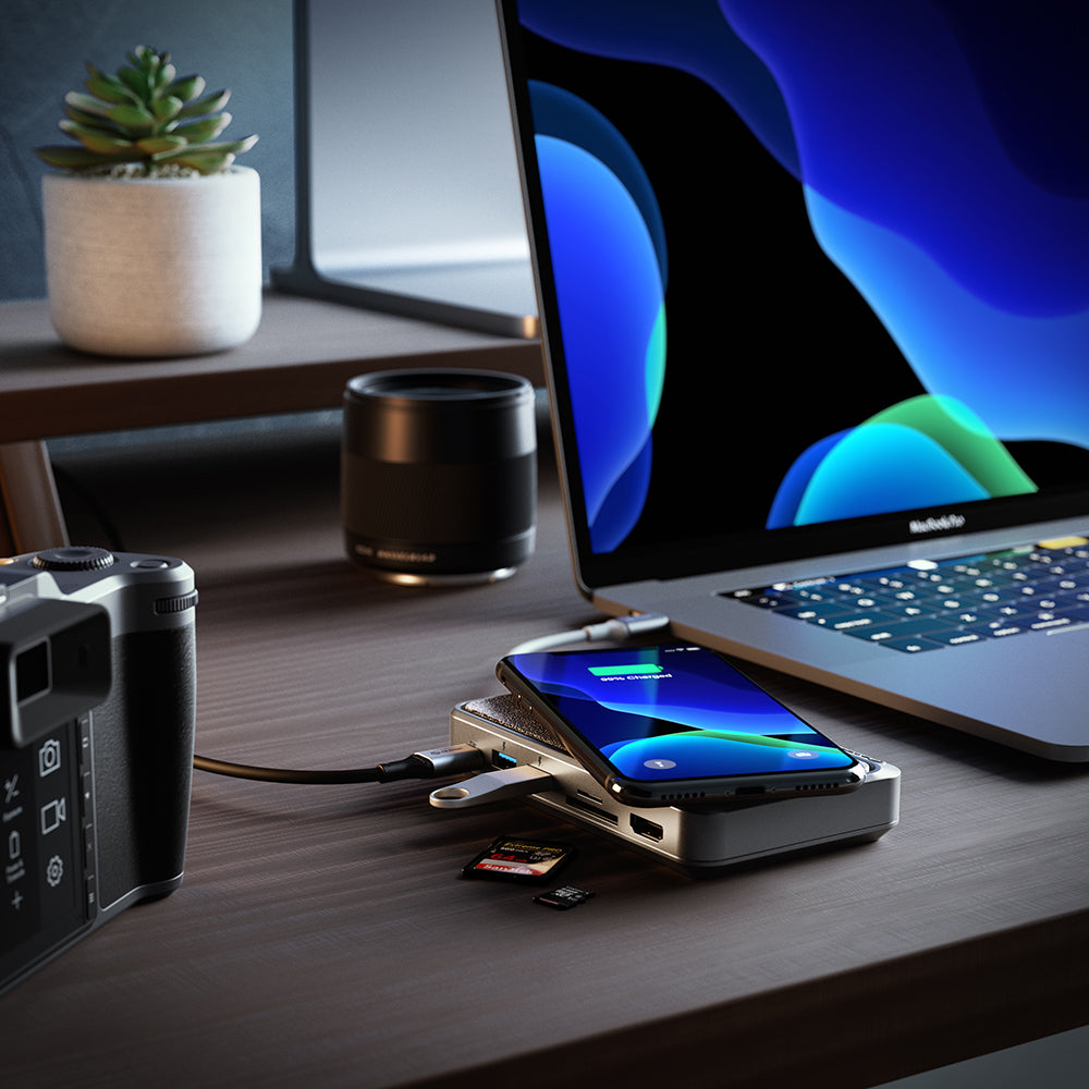 USB-C Dock Wave | ALL-IN-ONE / USB-C Hub with Power Delivery, Power Bank & Wireless Charger