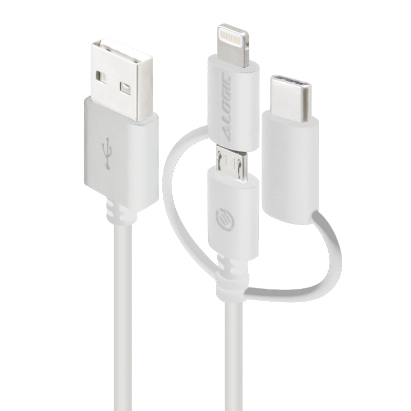 3-in-1 Charge & Sync Combo Cable - Micro USB + Lightning + USB-C - White - 1m