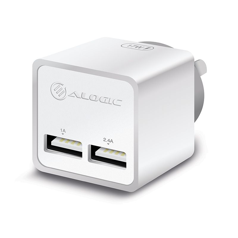 2 Port USB Mini Wall Charger - 2.4A + 1A - 17W