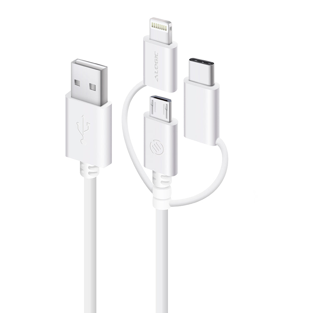 3-in-1 Charge & Sync Combo Cable - Micro USB + Lightning + USB-C - White - 1m