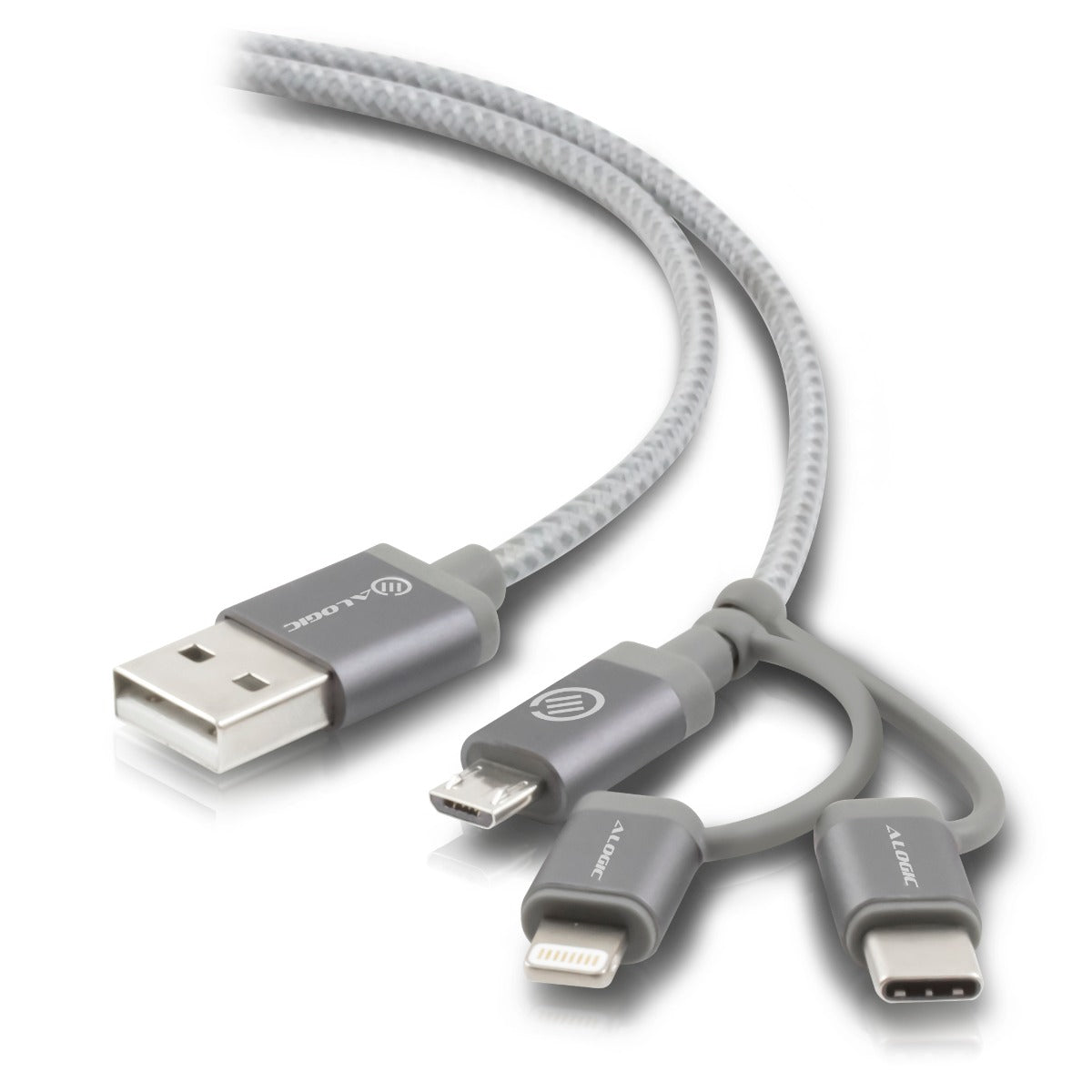 3-in-1 Charge & Sync Combo Cable - Micro USB + Lightning + USB-C - Prime Series - 1m - Space Grey