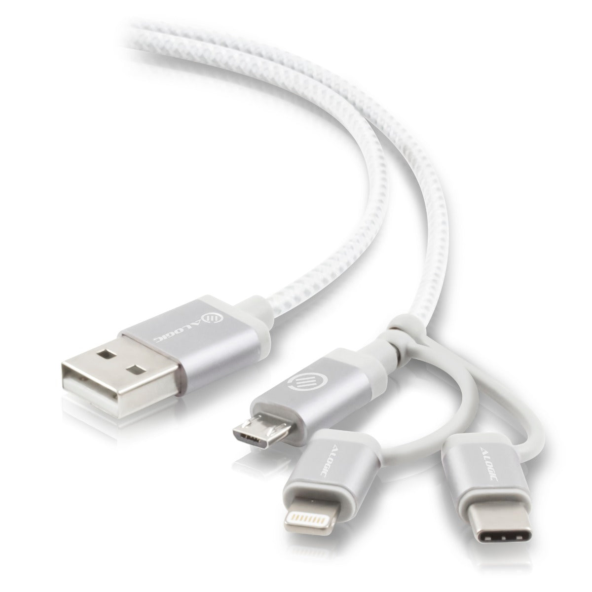 3-in-1 Charge & Sync Combo Cable - Micro USB + Lightning + USB-C - Prime Series - 30cm - Silver