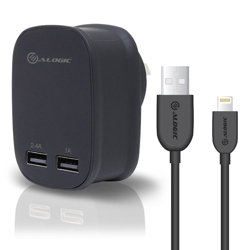 2 Port USB Wall Charger 5V/3.4A (2.4A + 1A) With Apple Mfi Lightning Cable