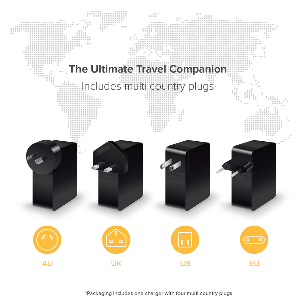 USB-C Laptop/Macbook Charger 45W with Power Deliveryâ€"œ Travel Edition with AU, EU, UK, US Plugs and 2m Cable